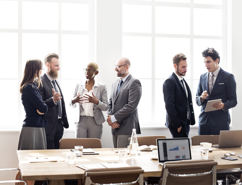 Group of business executives discussing work